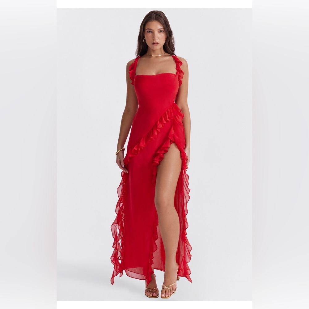 house of cb | ariela cherry ruffle maxi dress